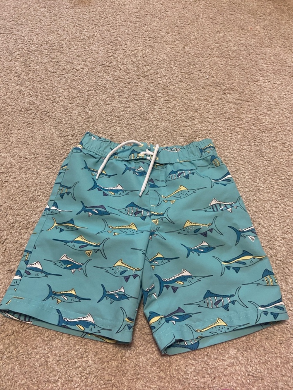 Janie and Jack Teal Shark Print Swim Shorts